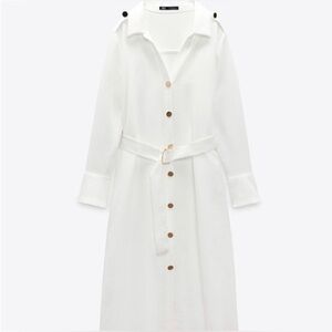 New Zara Oyster Gold Button Midi Dress